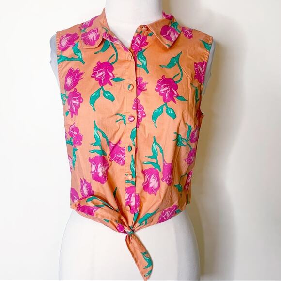 ModCloth floral tie front crop top sz S - Picture 7 of 7
